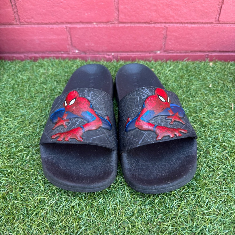 Adidas Marvel Spiderman Kids Slides Black Red Blue Size 6 FY1310